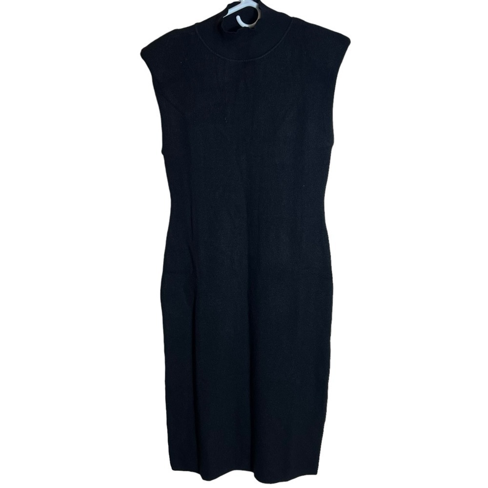 AND NOW THIS Sleeveless Sweater Dress, Shoulder Pads, Black, XL